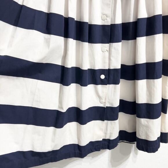 Vintage Jones New York Skirt Sz 12 Stripe Retro Buttons Midi Full Navy Cream - Picture 4 of 8